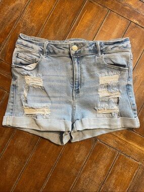 Wax Jean Light Blue Distressed Roll-Hem Denim Shorts